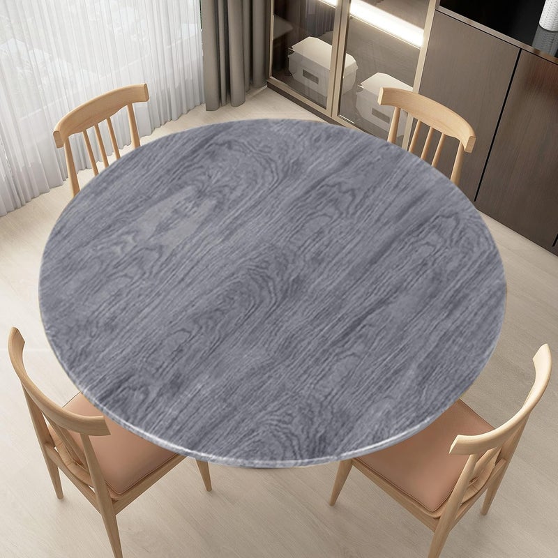 LUSHVIDA Round Waterproof Table Cover Elastic Tablecloth Vinyl Fitted Table Cover Elastic Edged Plastic Table Cloth (Wood Gray, Best for Up to 45"-56" Round) - Image 1